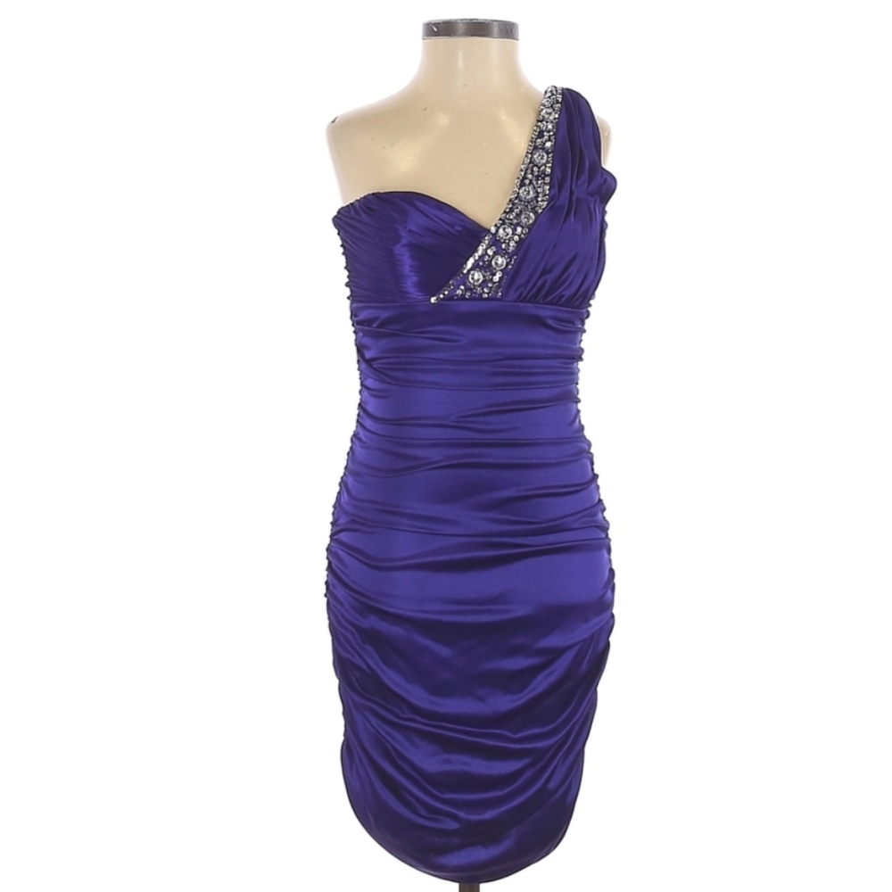 Hailey Logan One Shoulder purple  Party satin Dress size XS